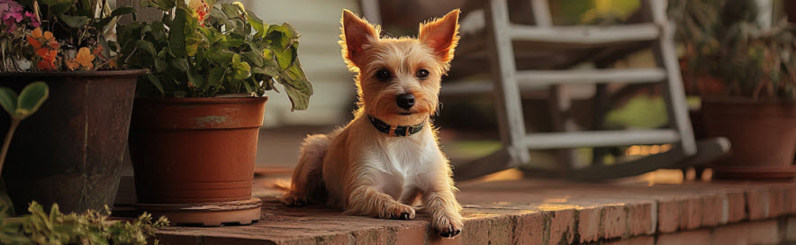terrier dog lounging on porch AI generated image